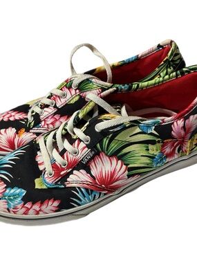 Vans Black Tropical Floral Canvas Sneakers with Red Lining